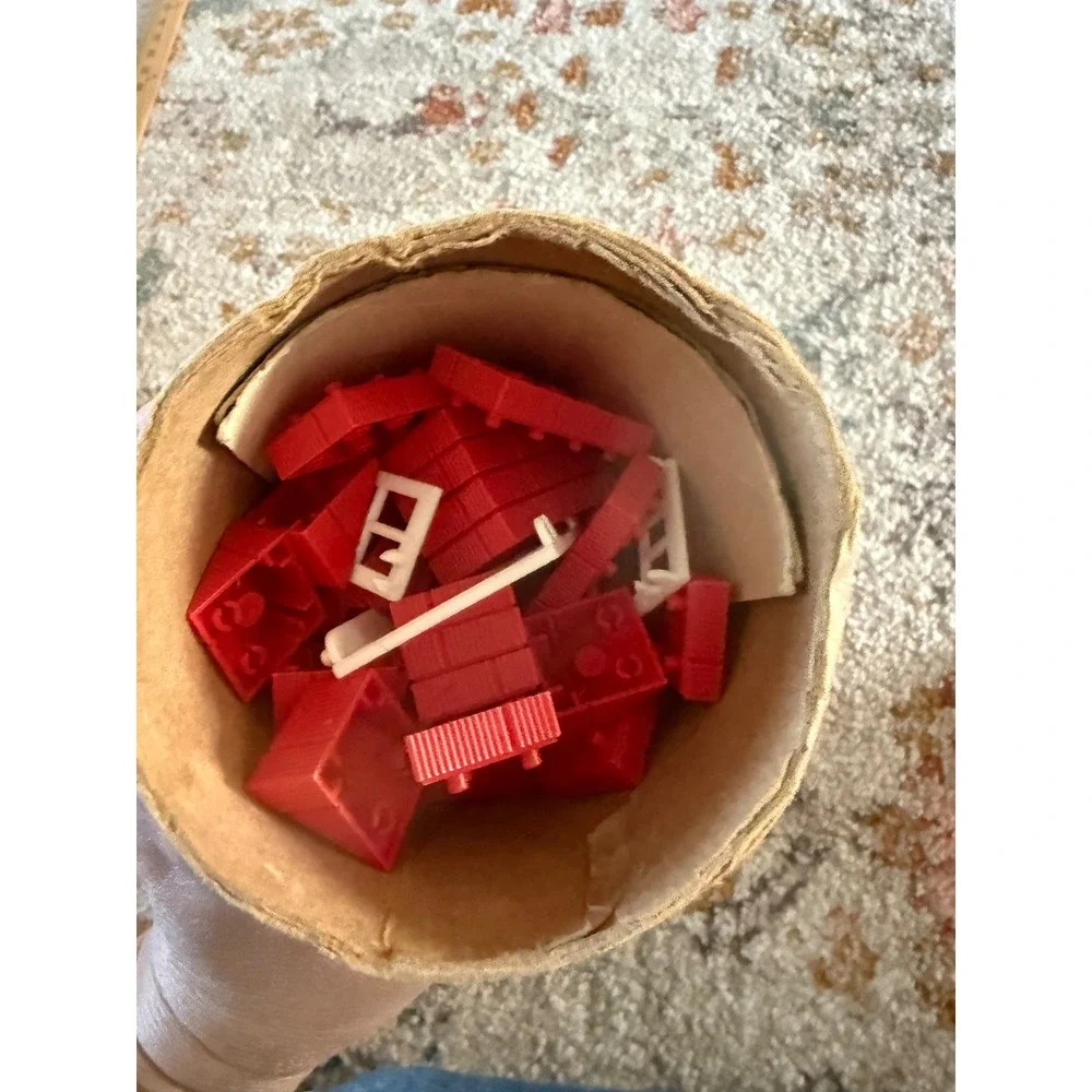 Vintage American Plastic Bricks Set 715 Halsam Playskool Construction Toy Tube
